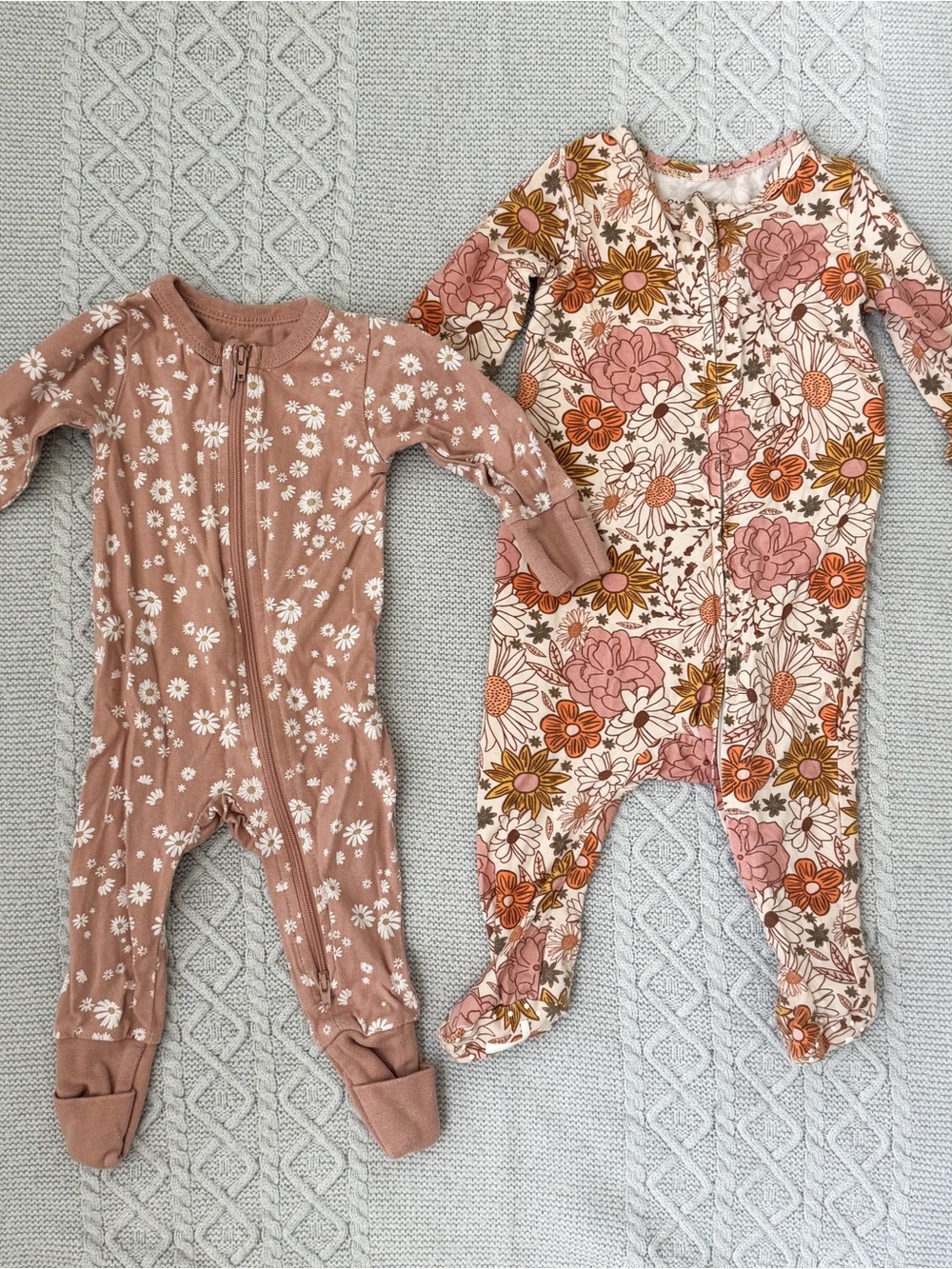 Caden Lane City Mouse Floral Footie Set Newborn 0-3M Groovy Mauve Daisy Boho